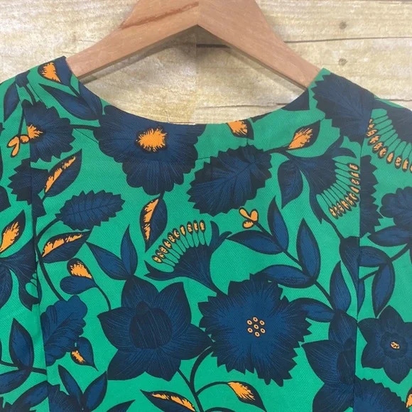 Vibrant mod 60s dress green and navy size large - Picture 2 of 10